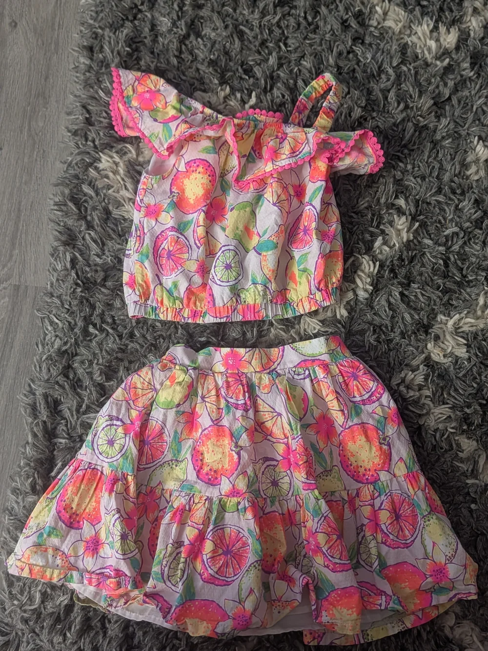 Tommy Bahama Girls Citrus Print Two-Piece Set - Pink & Orange